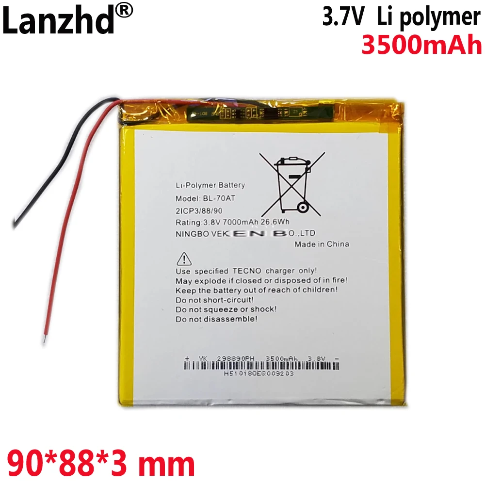 90*88*3mm 298890 3.7V 3500mAh Lipo Polymer Battery For Tablet DYI Learning Machine 3500mAh battery 289392 309090