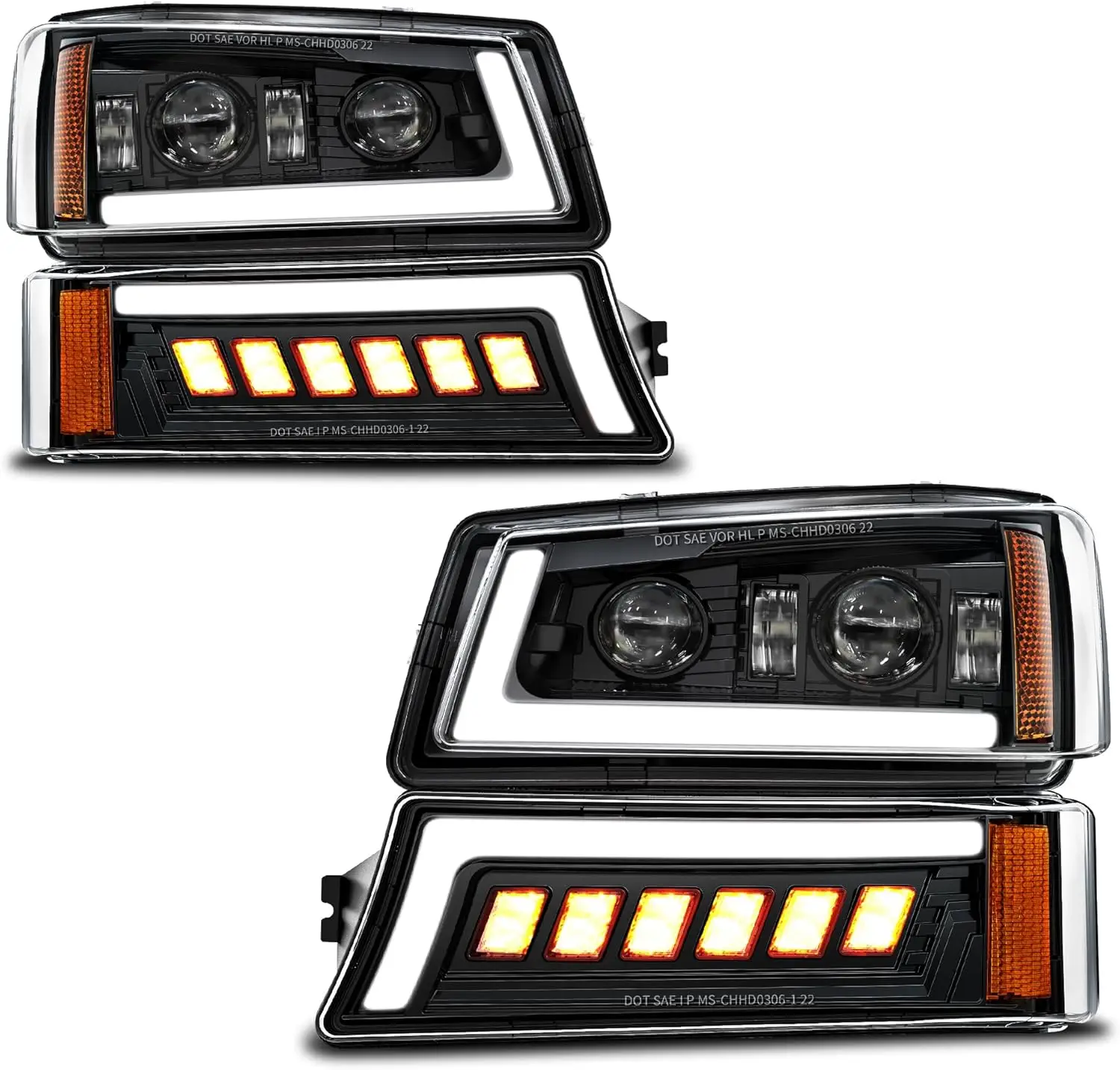 LED Headlights Assembly DOT Approved with DRL Turn Signal Hi/Low Sealed Beam Side Marker Compatible with 2003-2006 Chevy