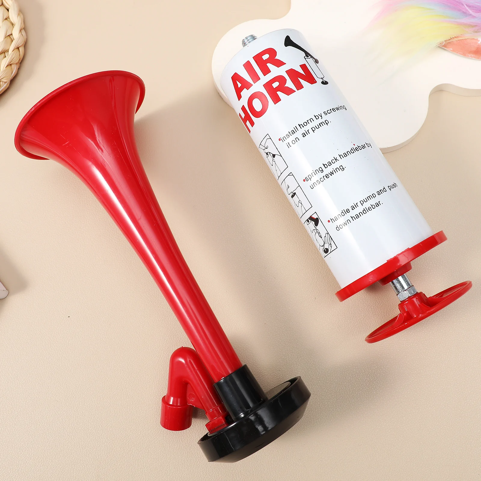 

Red Handheld Air Horn Compact Loud Pump Noise Maker Cheer Horn for Football Events Parties Noise Maker Cheering Prop,