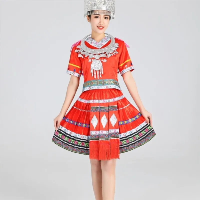 Hmong Dance dress Tradition Chinese Folk Dance Women Short Style Stage Miao Ethnic Minority Dance Costume