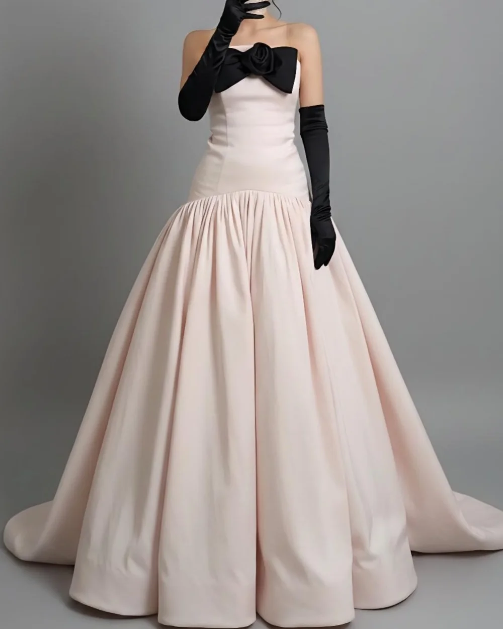 Customized Modern Style Jersey Handmade Flower Bow A-Line Evening Dresses Formal Strapless Sleeveless Floor Lenght Party Gowns