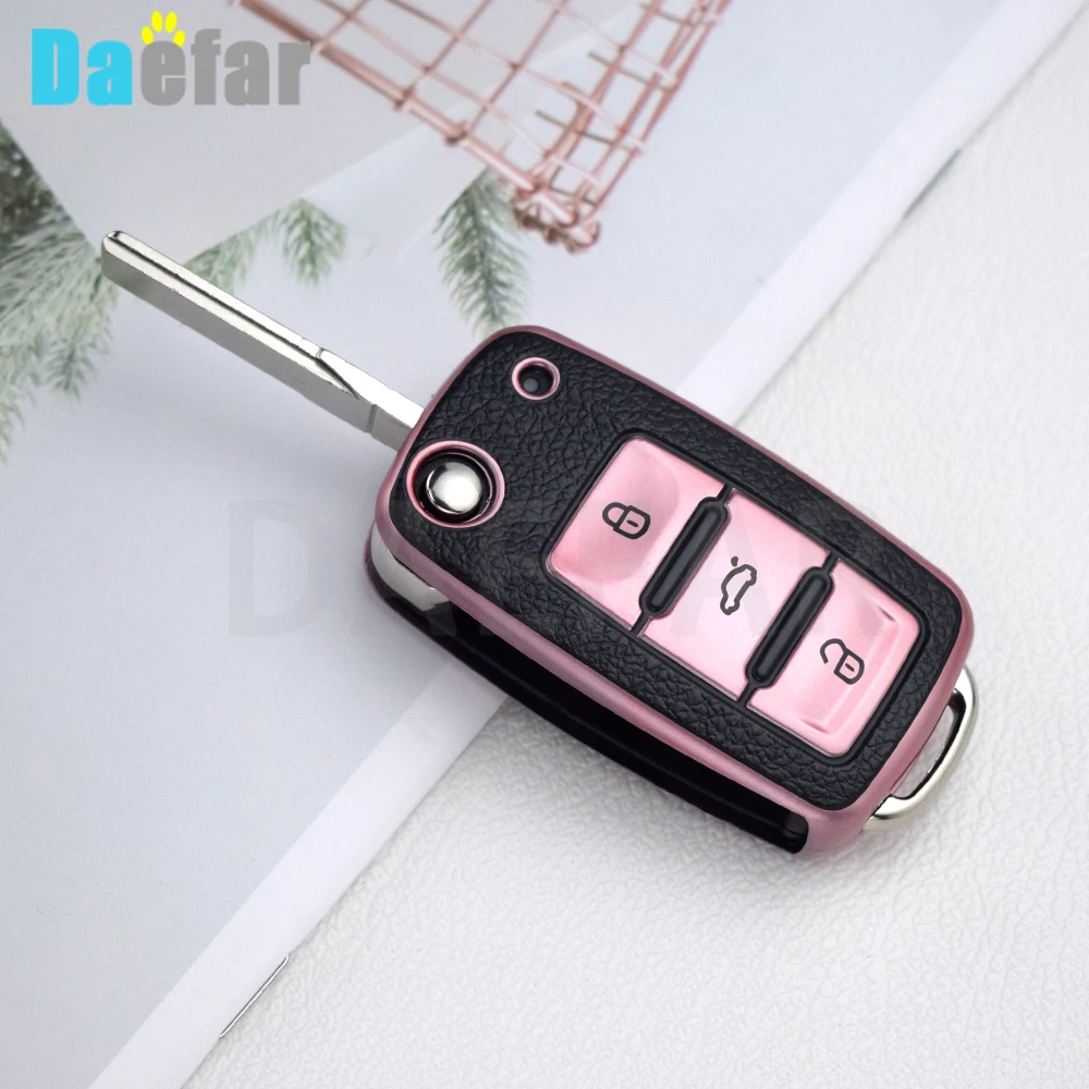 TPU Leather Car Key Cover Case for Volkswagen for VW Bora Polo Tiguan Jetta Passat B5 B6 B7 Golf Beetle for Skoda Octavia