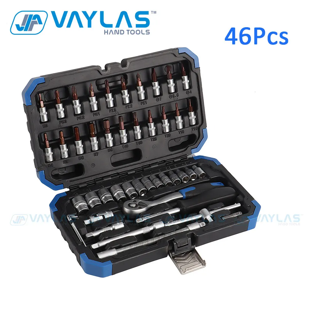 

46Pcs 1/4" Drive Socket Screwdriver Bit Ratchet Socket Wrench Tools Set Household Universal Sockets Set with Blow Case