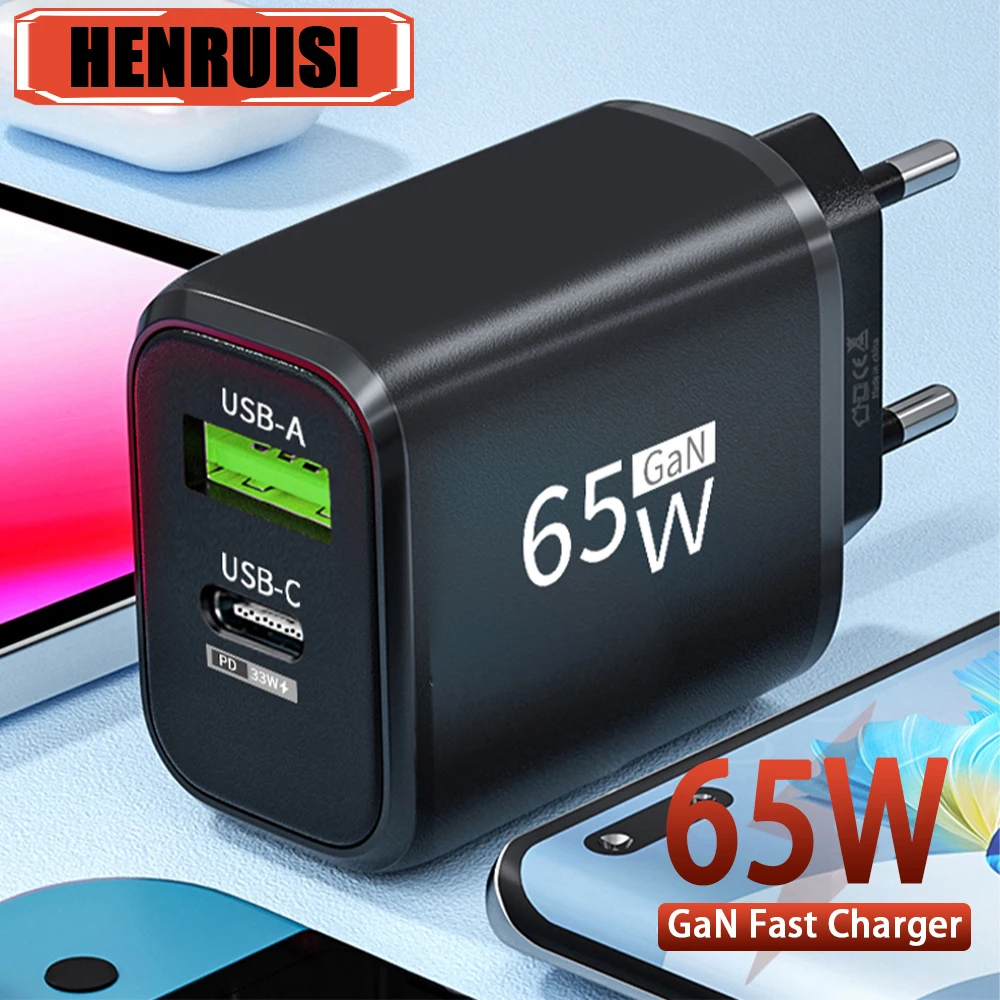

GaN Total 65W USB Quick Charger 3.0 Type C PD Fast Charging Mobile Phone Adapter For iPhone Xiaomi Samsung Huawei Wall Adapter