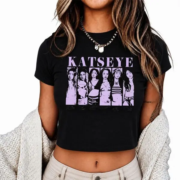 Fun Katseye Kpop Girl Group Crop Top Vintage 2026 Tour Concert Shirt Music Lover Gift Y2K Crop Top Women Fitted Tee