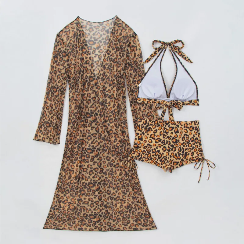 Leopard Sexy Bikini Damskie Stroje Kąpielowe Trzyczęściowe Kostiumy Plażowe Strój Kąpielowy Brazylijski Zestaw Bikini Strój na Basen