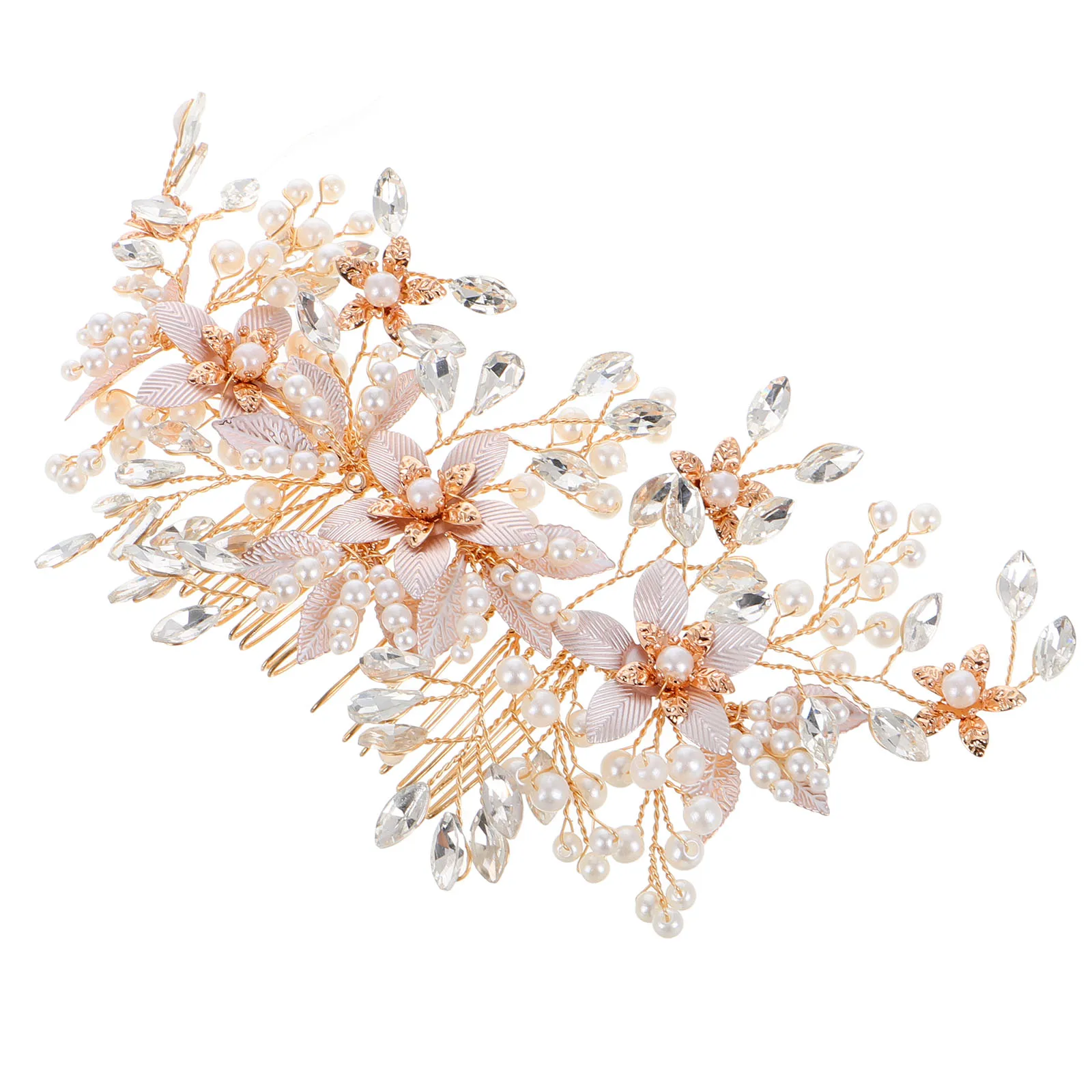 

Pearl Crystal Hair Combs Wedding Bridal Accessories Headpiece Metal Leaf Flowers Rhinestone Hairstyle Decorative