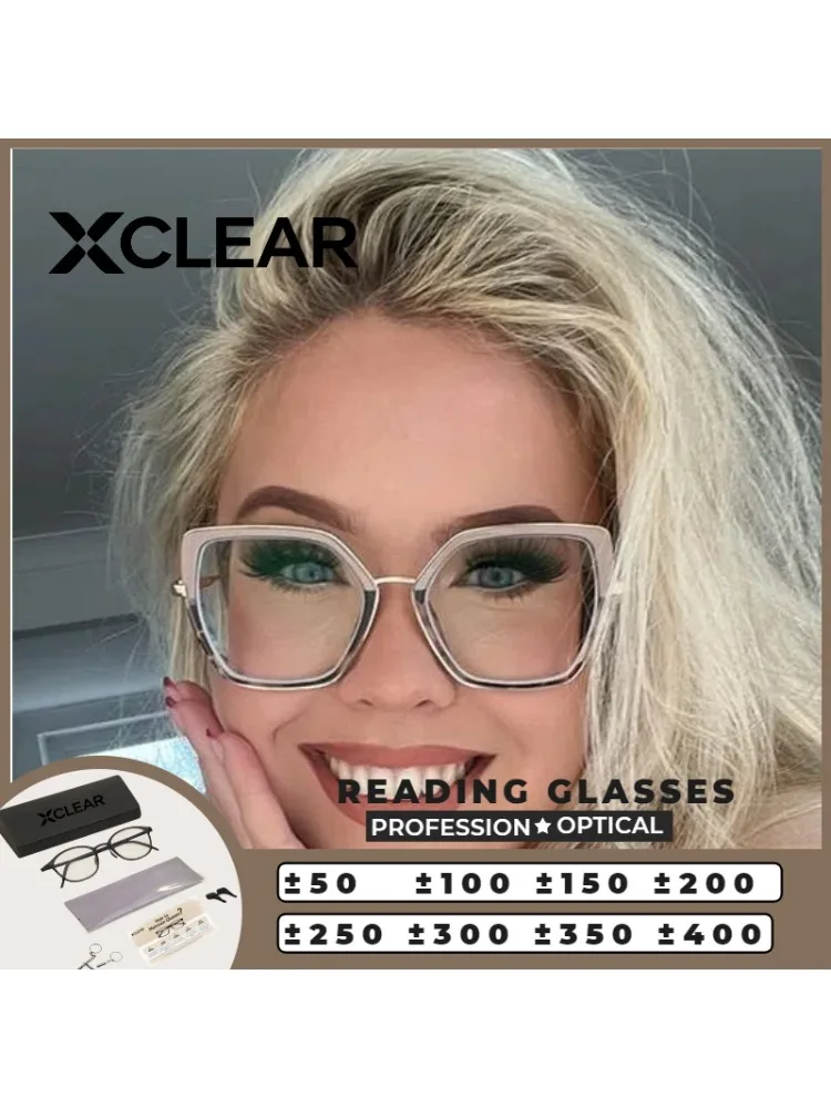 

XCLEAR High Quality Two-Tone Polygon Reading Glasses Women New Design Versatile Prescription Optical Glasses Customized