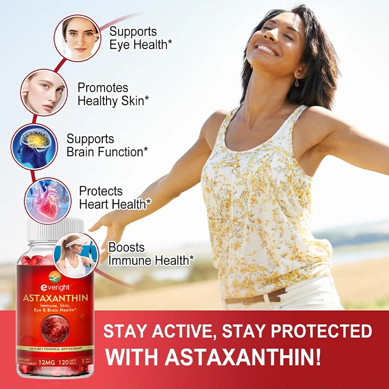 Astaxanthin - 12mg, Premium Antioxidant Supplement to Support Eye, Skin, Joint & Immune System Health - Non-GMO & Gluten-Free