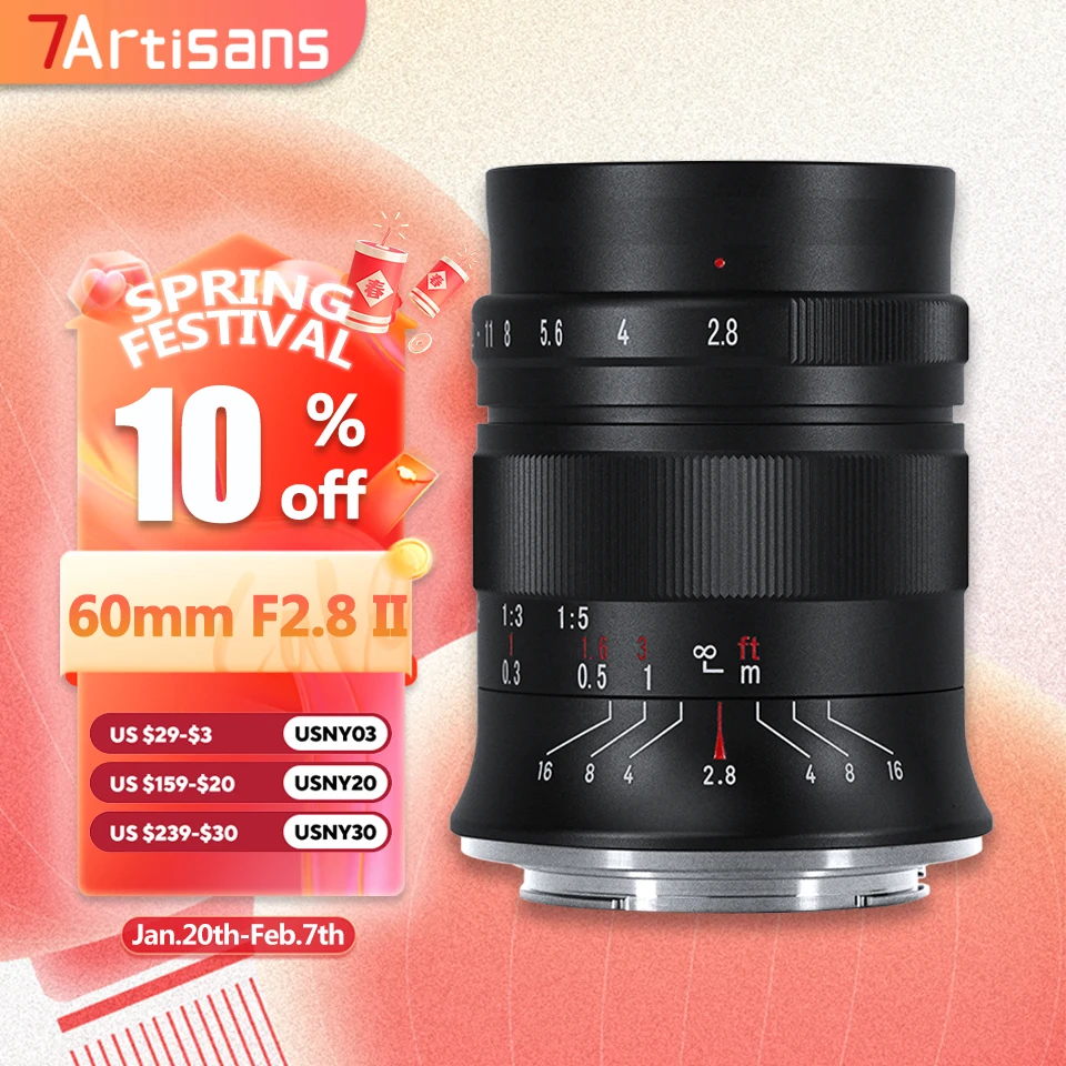 

7artisans 60mm F2.8 II APS-C Frame Macro Lens for Potrait Photography with Sony E A7RIII X Nikon Z5 Z6 II RF M M43 L Mount