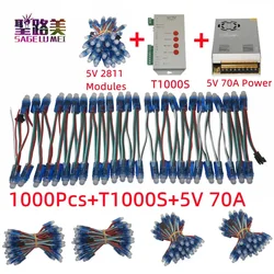 1000pcs 12mm WS2811 IC Full Color Pixel LED Module Light Waterproof RGB Color Digital Pixel Light DC5V 70A T1000S Controller Kit