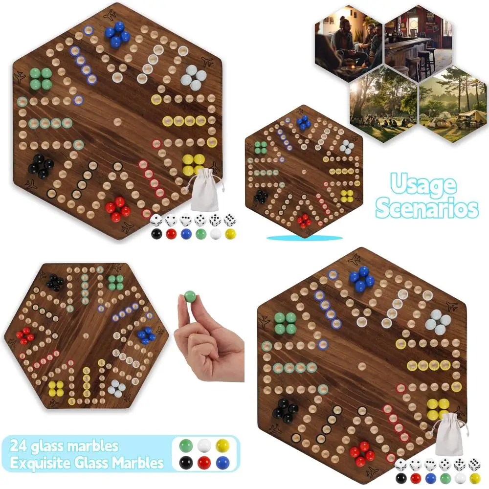 

Деревянная настольная игра Fast Track: Wahoo для 4-6 игроков с шариками, играми и большой доской сожженного цвета.