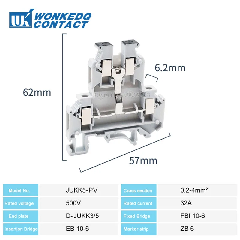 UKK 5-PV 2 Levels Equipotential Bonder 4-Connductor 4mm UK Screw Wire Electrical Connector DIN Rail Terminal Block UKK5-PV