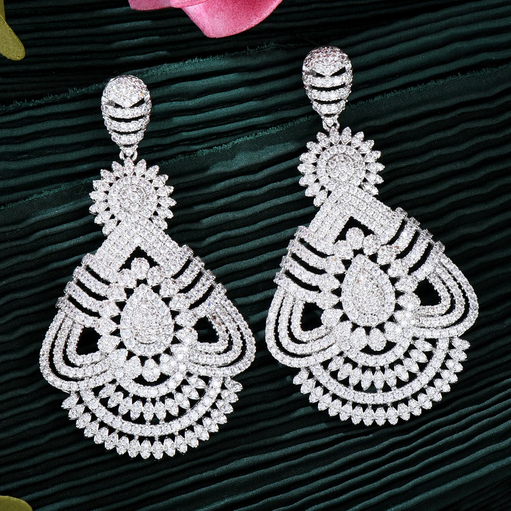 

Missvikki Luxury Big Hollow Pendant Earrings Micro Cubic Zirconia Pave Women Wedding Bridal Party Engagement Jewelry Party Gift