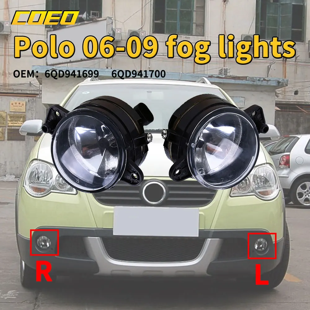 2Pc Auto Front Bumper Fog Light Lamp Assembly For VW Polo 2006-2009 6QD941699 6QD941700