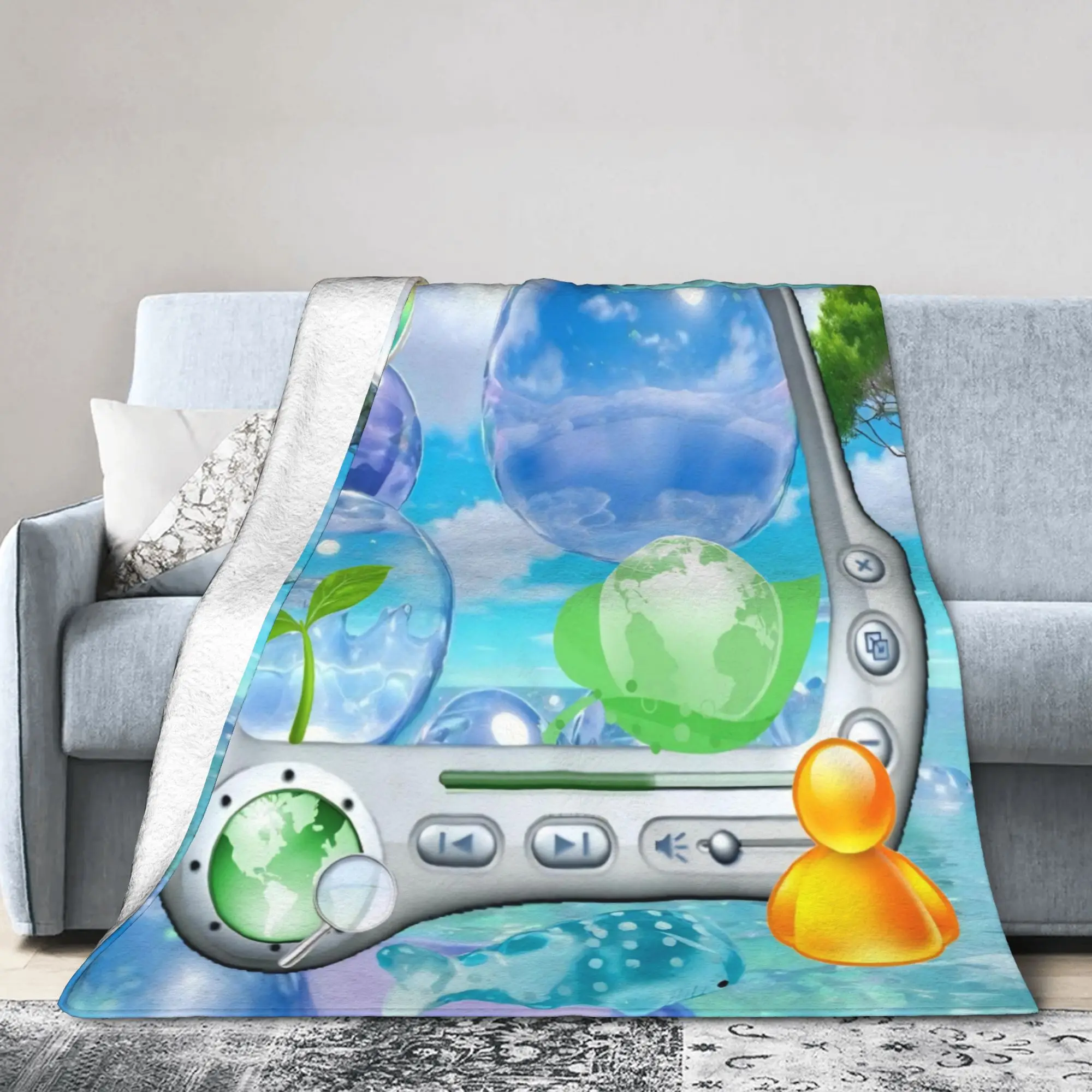 Electronic Y2K Frutiger Aero Knitted Blankets Fleece  Soft Throw Blankets for Airplane Travel Bedspread