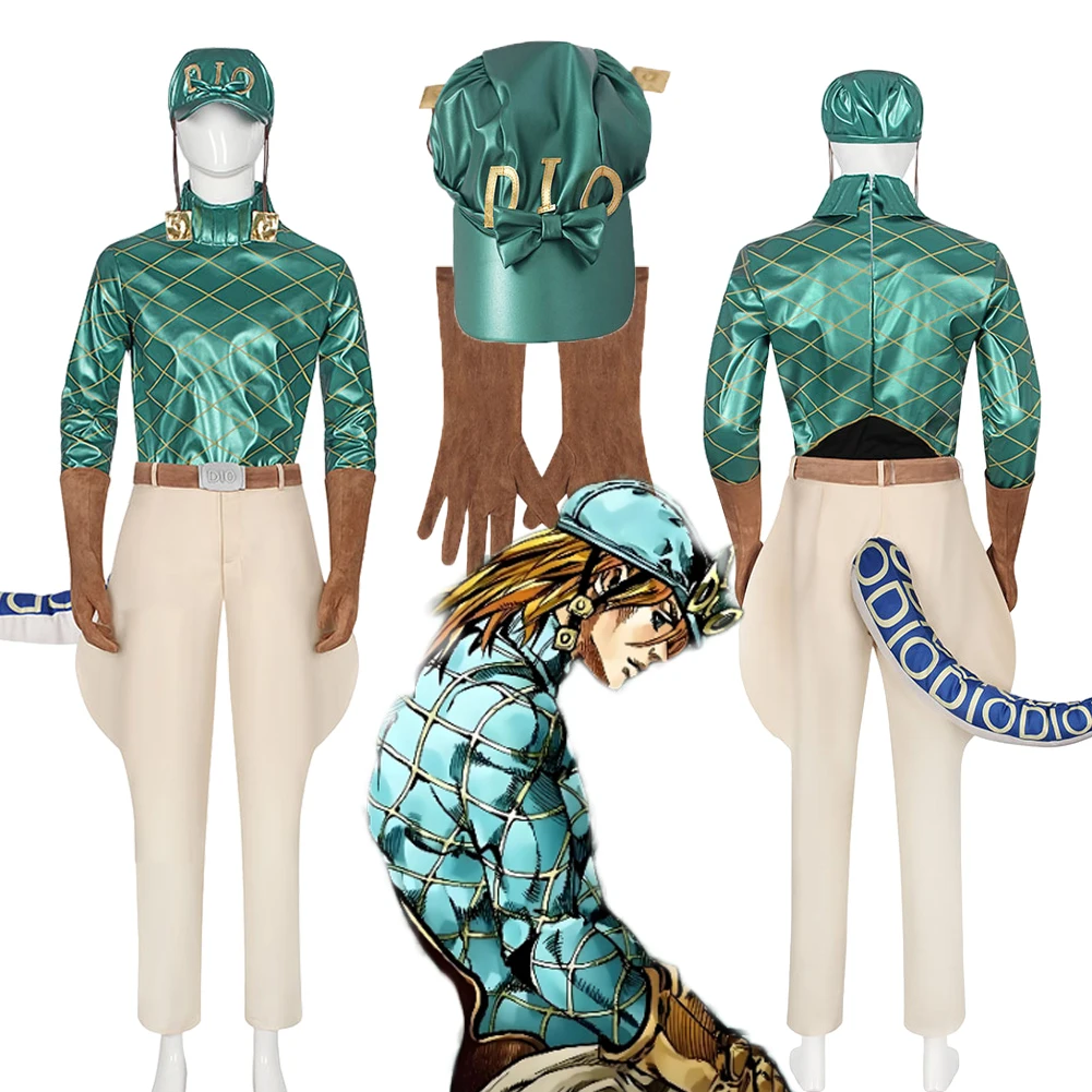 

Костюм Дизея Брандо из «Безумных приключений» (JoJo's Bizarre Adventure) для косплея, зеленый, с шляпой, одежда для взрослых мужчин, наряд для ролевых игр, Хэллоуин, карнавал