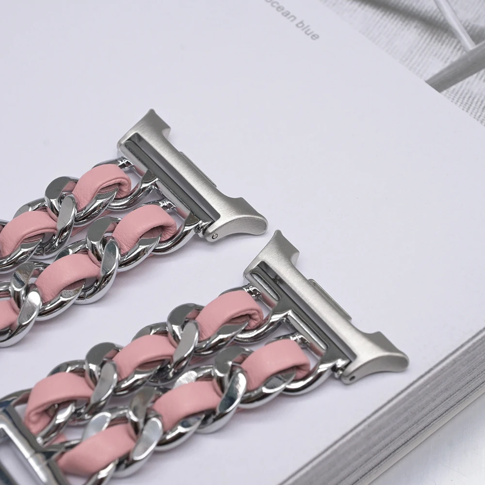 삼성 갤럭시 워치8 44mm 40mm 여성용 스테인리스 스틸 가죽 밴드, 갤럭시 워치8 40 44mm 패션 스타일 메탈 스트랩