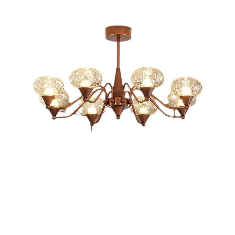 

Ретро люстра для гостиной Бронзовый средневековый стеклянный абажур Премиум атмосфера основной свет