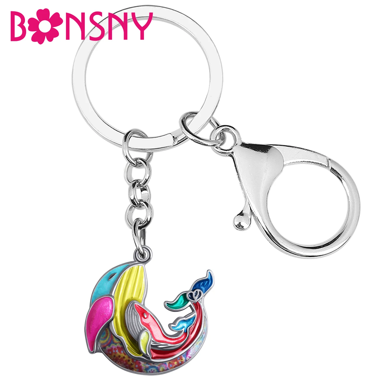 

BONSNY Enamel Alloy Metal Floral Cute Ocean Whale Keychain Car Bag Key Chain Ring Fashion Jewelry For Women Mom Girl Charm Gifts