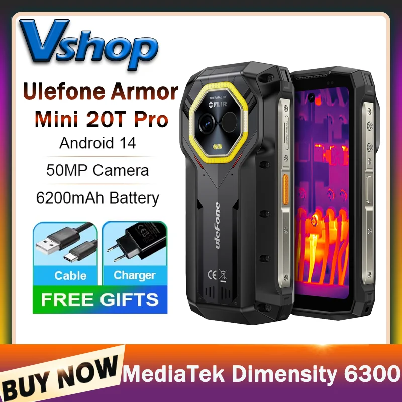 Ulefone Armor Mini 20T Pro Rugged Phone 8GB+256GB 4.7'' Display 6200mAh MediaTek Dimensity 6300  Android 14 33W 5G Smartphone