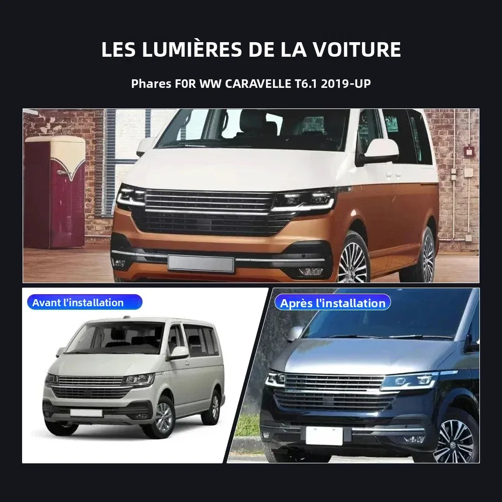 2 Stück LED-Scheinwerfer-Set für Volkswagen Caravelle T6.1 2019‑Up DRL sequenzieller Blinker Plug‑Play Frontscheinwerfer Autozubehör