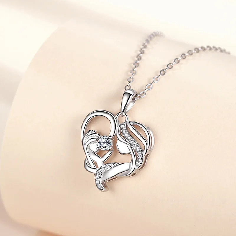 Collier avec Pendentif en Forme de Cœur en Argent 925 group, Chaîne Ajustable de 45cm, Bijoux pour la ixdes Mères, Cadeau pour Maman