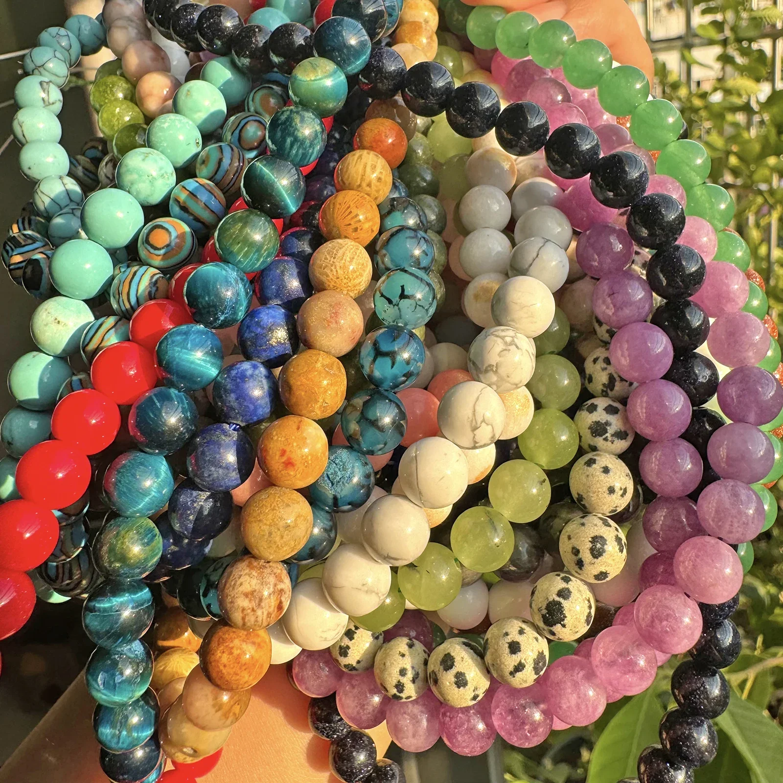 Natural Stone Black White Agate Blue Tiger Eye Obsidian Amazonite Sandstone Rose Quartz Amethysts Beads For Jewelry Making 15\