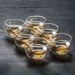 4/6pcs 50ml Shot Glass Teacups Double Wall Glasses Tea Cups Exquisite Kung Fu Drinkware Home Decor Espresso Tea Set Teacup