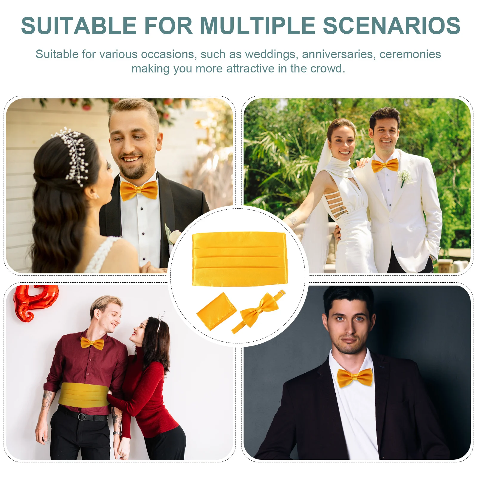 1 مجموعة الرجال البوليستر Cummerbund ربطة القوس فيونكة منديل مجموعة قابل للتعديل الملحقات الرسمية لحفل زفاف حفلة موسيقية كنيسة التخرج