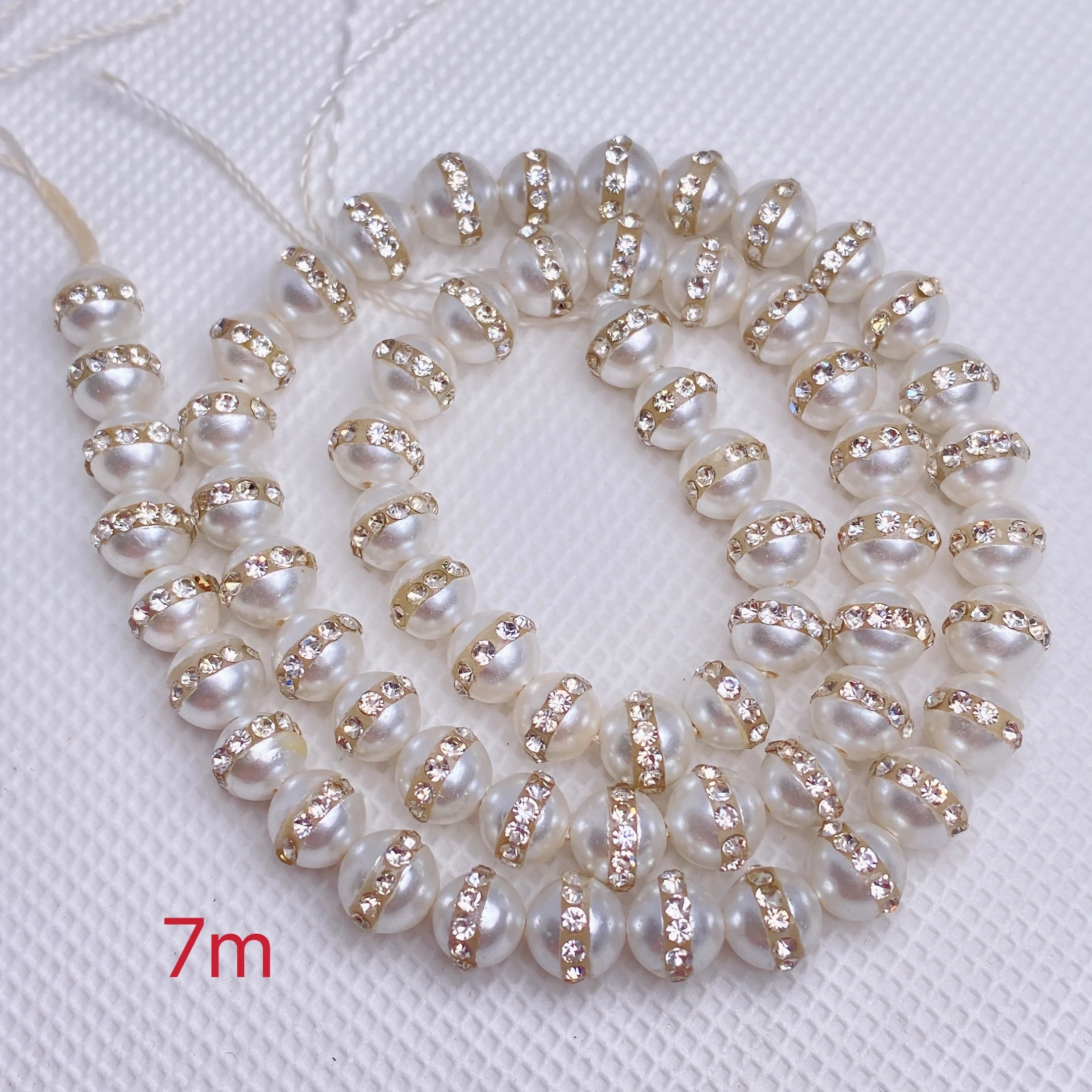 10mm Natural White Freshwater Pearl beads Pave Rhinestone Beads Jewelry findings accessory for jewelry making