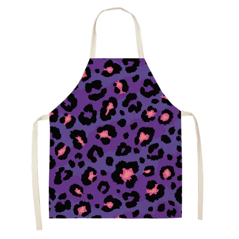 Leopard print sleeveless apron Women's kitchen anti-stain and oil-proof linen  Home Cooking Baking waist cleaning