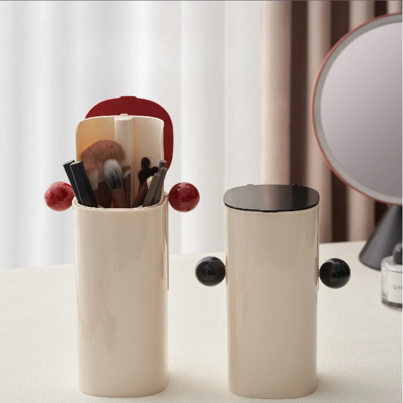 

Cosmetic storage box automatic lifting and dustproof four grid makeup brush storage cylinder desktop makeup box