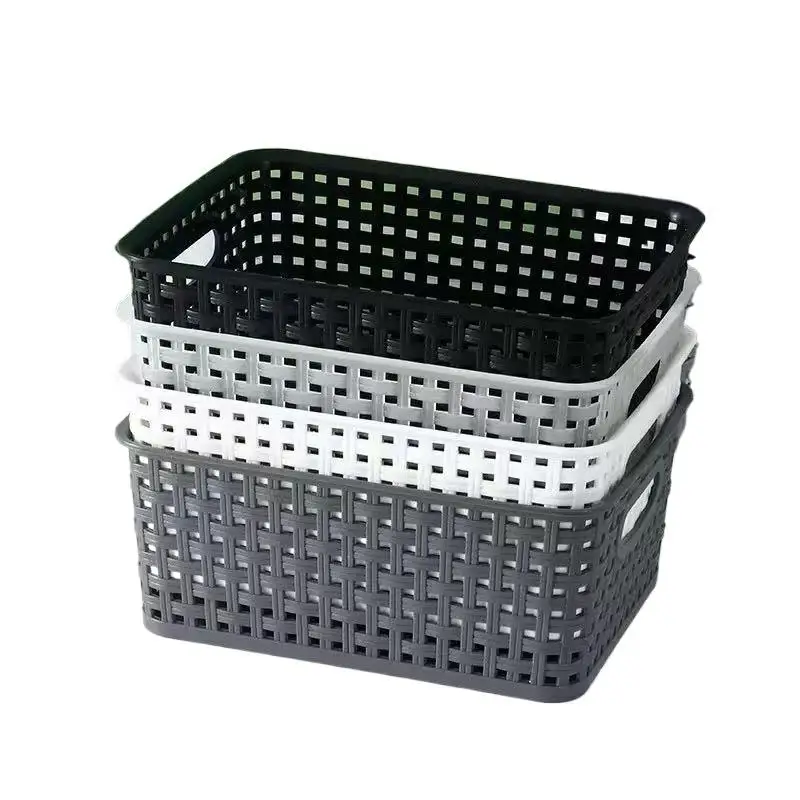 Versatile Plastic Rattan Storage Basket Hollow Out Organizer Bin with Handles for Laundry Room Detergent Softener Storage