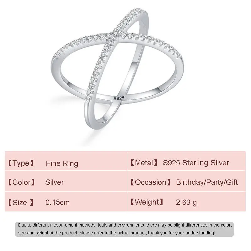 European X-shaped intersection Pave AAA CZ S925 Sterling Silver Finger Ring Stacking For Women Birthday Wedding Jewelry