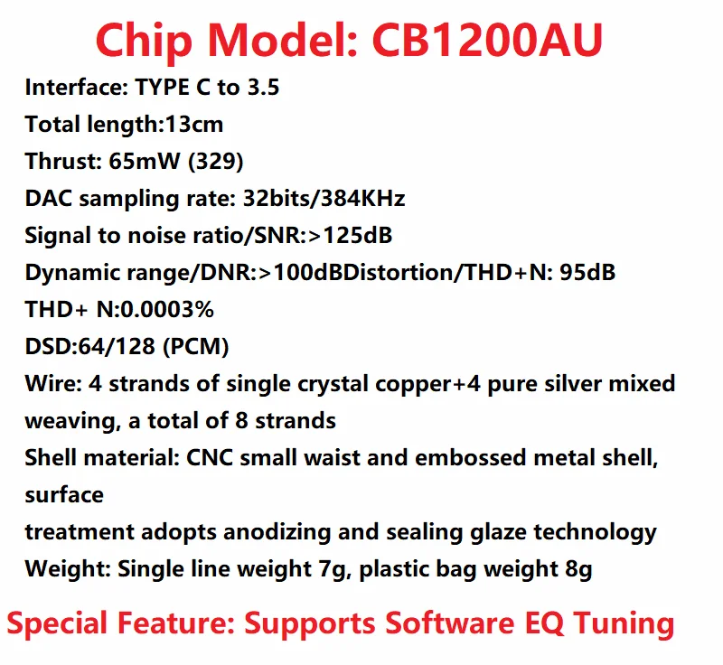 Type C to 3.5mm HiFi DAC Earphone Amplifier USB C Audio Decoder AMP Adapter CB1200AU Chip Sound Card Digital Decoder For Android view 5