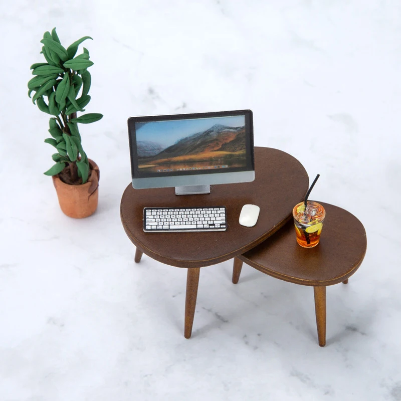1 Set 1:12 Dollhouse Miniature Wooden Furniture Triangle Coffee Table Computer Desk Tea Model Living Room Home Decor Toy