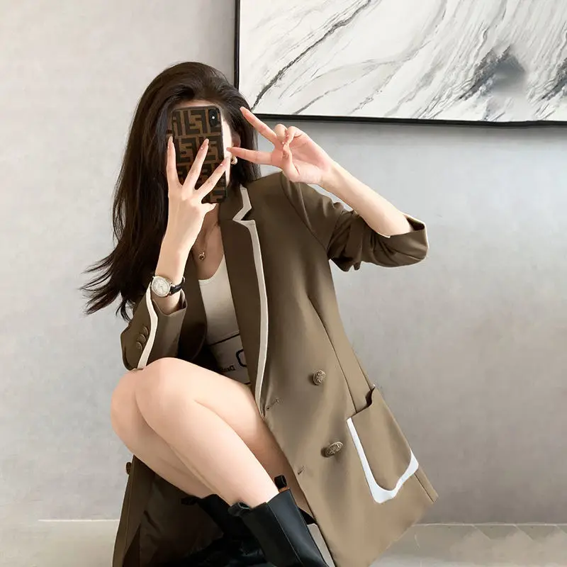 Fashion Lapel Spliced Button Pockets Casual Blazers Women Clothing 2023 Autumn Winter Loose Korean Tops Commuter Blazers