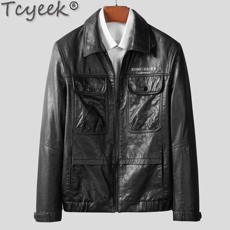 Tcyeek Genuine Leather Jacket Men Clothes 2025 Top Layer Cowhide Coat Oil Wax Spring Autumn Mens Jackets Casual Jaqueta De Couro