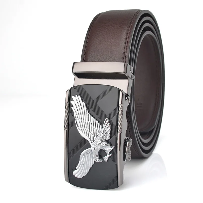 2024 Men\'s Genuine Leather Belt Eagle Style Automatic Buckle Belt Strap Adjustable Luxury Brand Belt Fashion Business Men\'s Belt