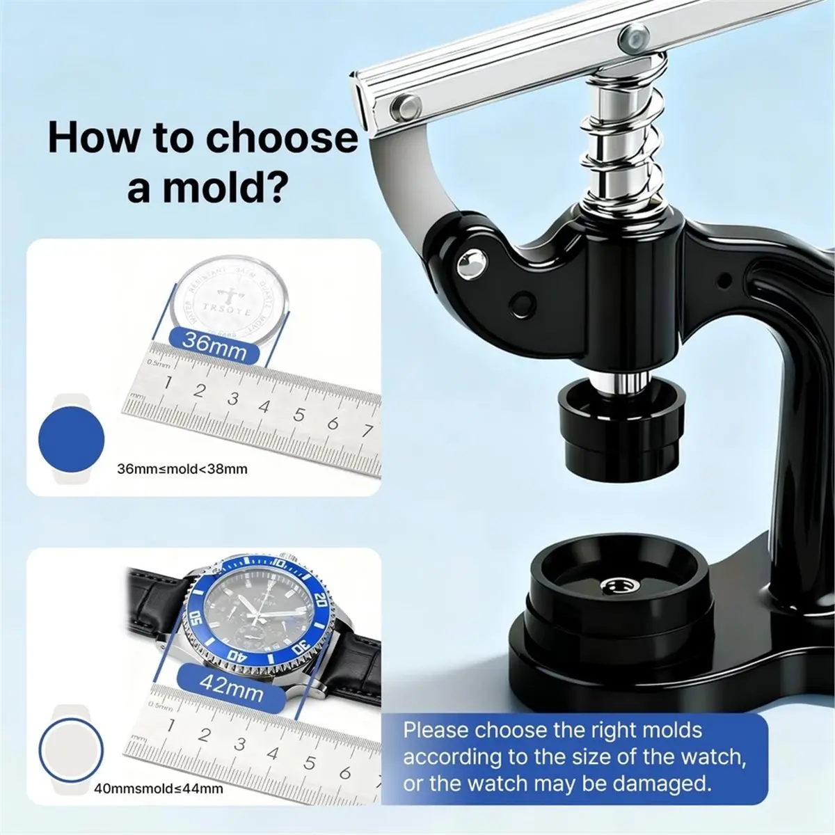 Home Tool Watch Repair Press Tool Set Watch Repair Kit 16pcs Suitable for Size 18mm to 50mm with Watch Case Open Pry Case Closer