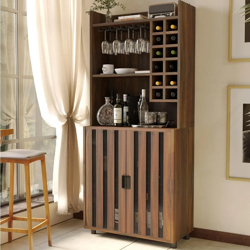 

Wine Bar Cabinet for Liquor and Glasses with 12 Wine Bottle Racks, Kitchen Hutch Storage Cabinet for Living, Dinning Room, Hallw