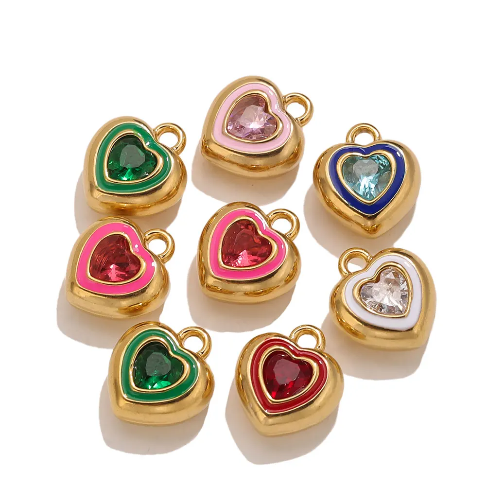 3pcs Stainless Steel Heart Charms For Jewelry Making Love Pendants Necklace DIY Zircon Crystal Charm JewelryMaterial Accessories