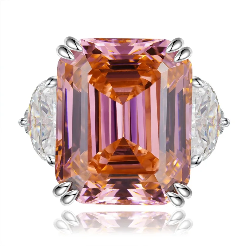 

Rectangular 15 Carat Women's Ring Set Sun Orange Pink Ascut Ring s925 Silver