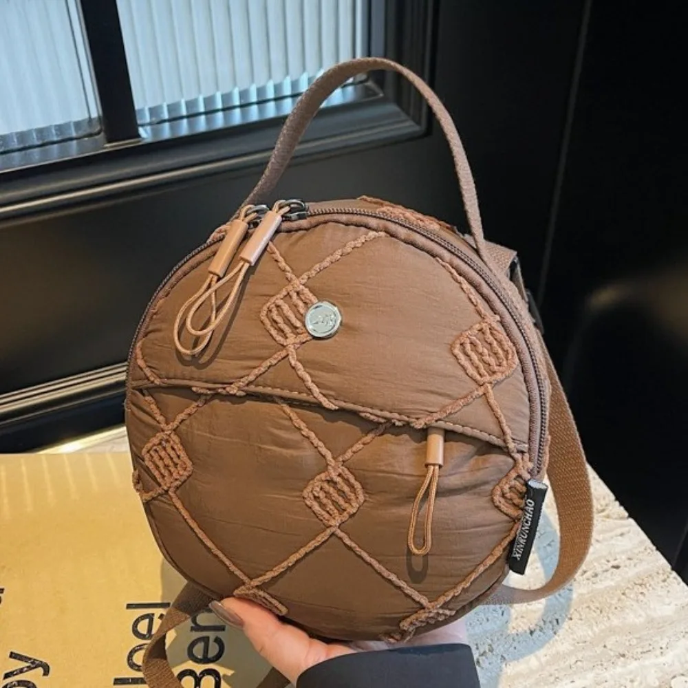 

Embroidery Space Cotton Crossbody Bag Nylon Korean Style Argyle Shoulder Bag Large Capacity Simple Small Round Bag Outdoor