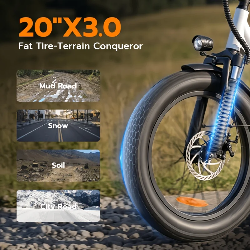 F66 Low-Speed Electric Bicycle, 15.53MPH E-Bike, 500W Peak Motor, 48V13Ah Battery, 20-Inch Fat Tire, Color LCD Display for Urban & Outdoor Riding image 7