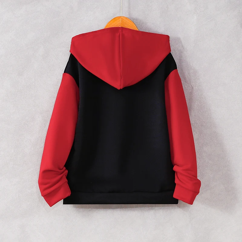 Autumn And Winter Boys Cute Color Block Hooded Zipper Cardigan Long Sleeved Sweater Daily Casual Birthday Party Clothing