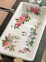 1 pezzo, adesivo decorativo per lavabo da bagno autoadesivo impermeabile e antiscivolo con motivo floreale rosa multicolore