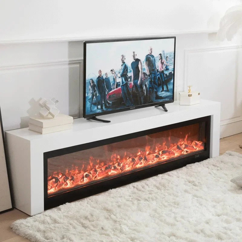 TV Cabinet Italian Minimalist TV Background Wall Solid Wood Floor Cabinet Simulation Flame False Fire Living Room Heating