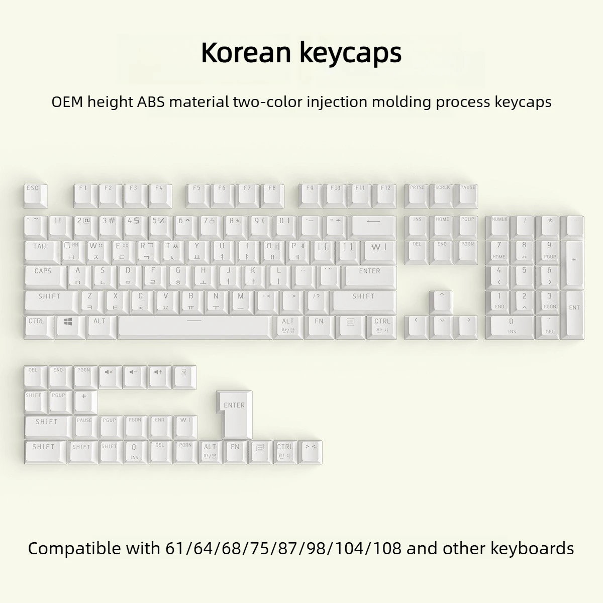 Korean Keycaps Set for Mechanical Keyboard Transparent Black White Key Cap Set for Mechanical Keyboards 68 75 80 95 108